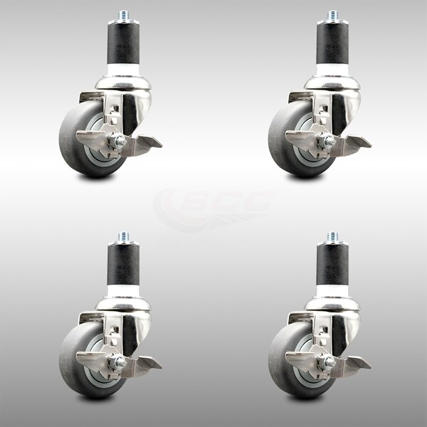 Service Caster 3 Inch 316SS Thermoplastic Rubber Swivel 1-7/8 Inch Stem Caster Set Brake SCC SCC-SS316EX20S314-TPRB-TLB-178-4 - main